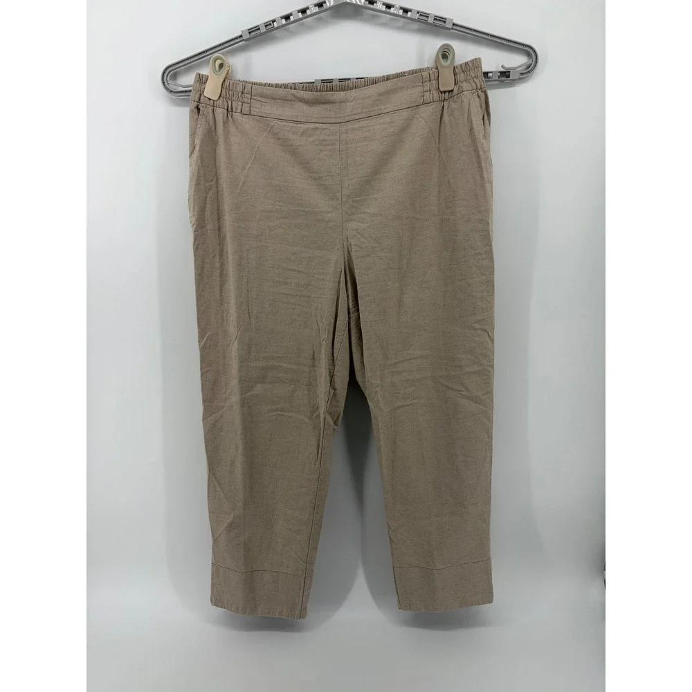 Lane Bryant Womens‎ 18 Tan Linen Blend Cropped Tapered Elastic Back Pants